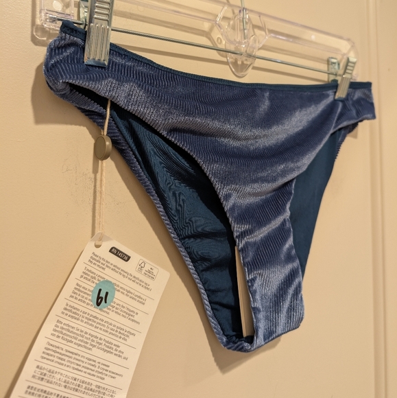 Onia Blue Velvet Ribbed Daisy Bikini Bottom Blue Opal Medium - Picture 4 of 5